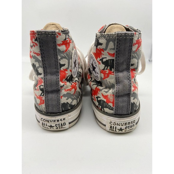 Chuck Taylor‎ Converse Sneakers Junior Sz 5 High Top Dinosaur Print Gray /Red - Picture 4 of 12